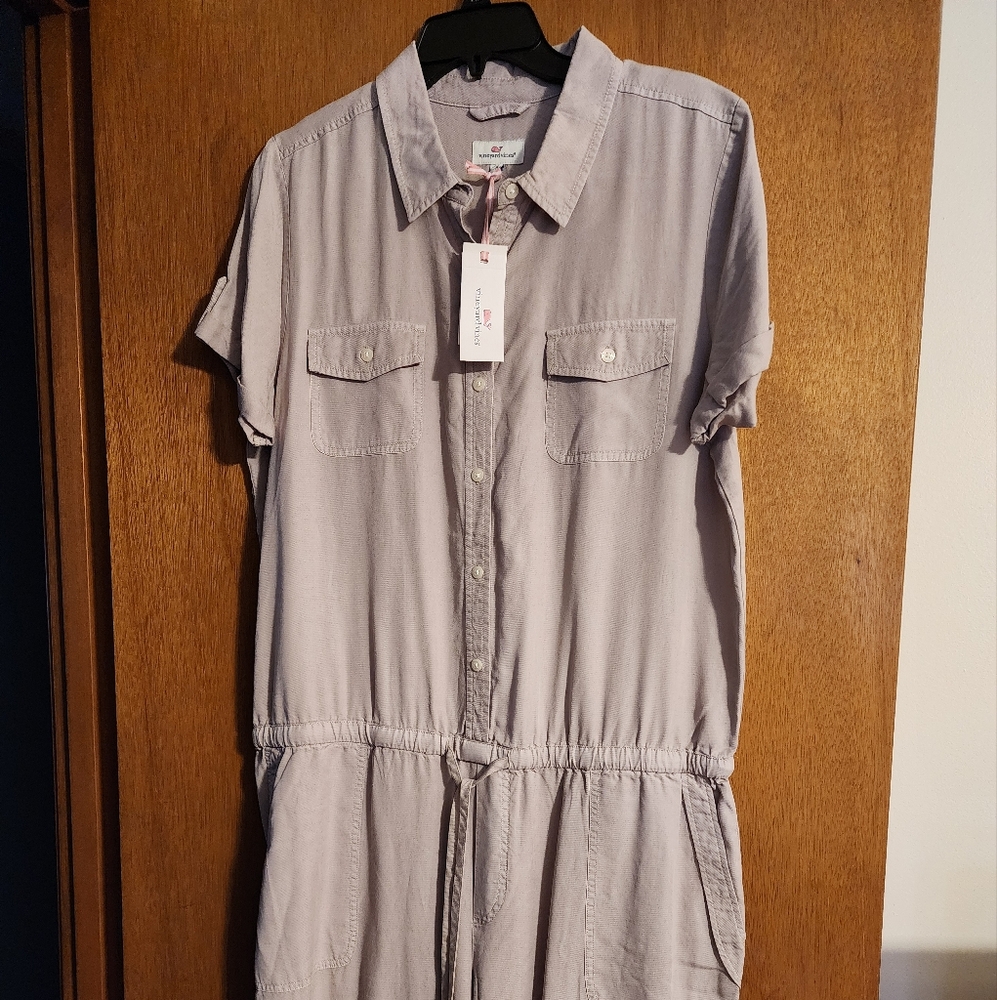 Vineyard Vines Garment-Dyed Utility Jumpsuit Beige Tan 14 NWat